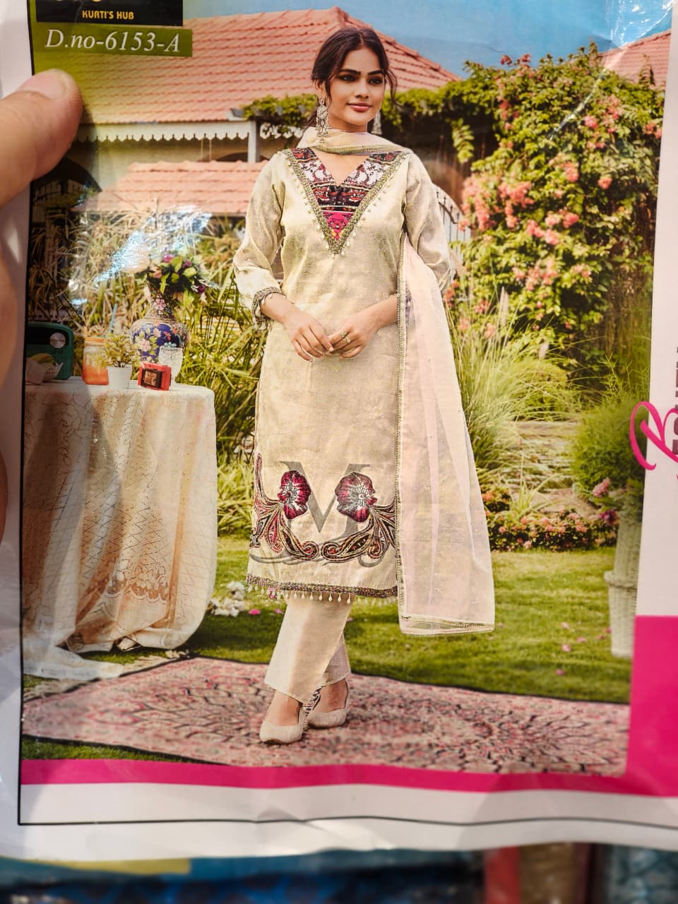 Beauty Winds D.No. 6153-A Cream Kurti Set - Full View