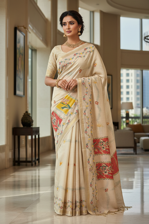 Batik Panel Saree Pose 1