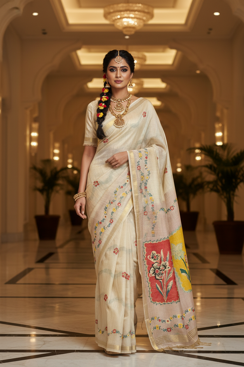 Batik Panel Saree Pose 4