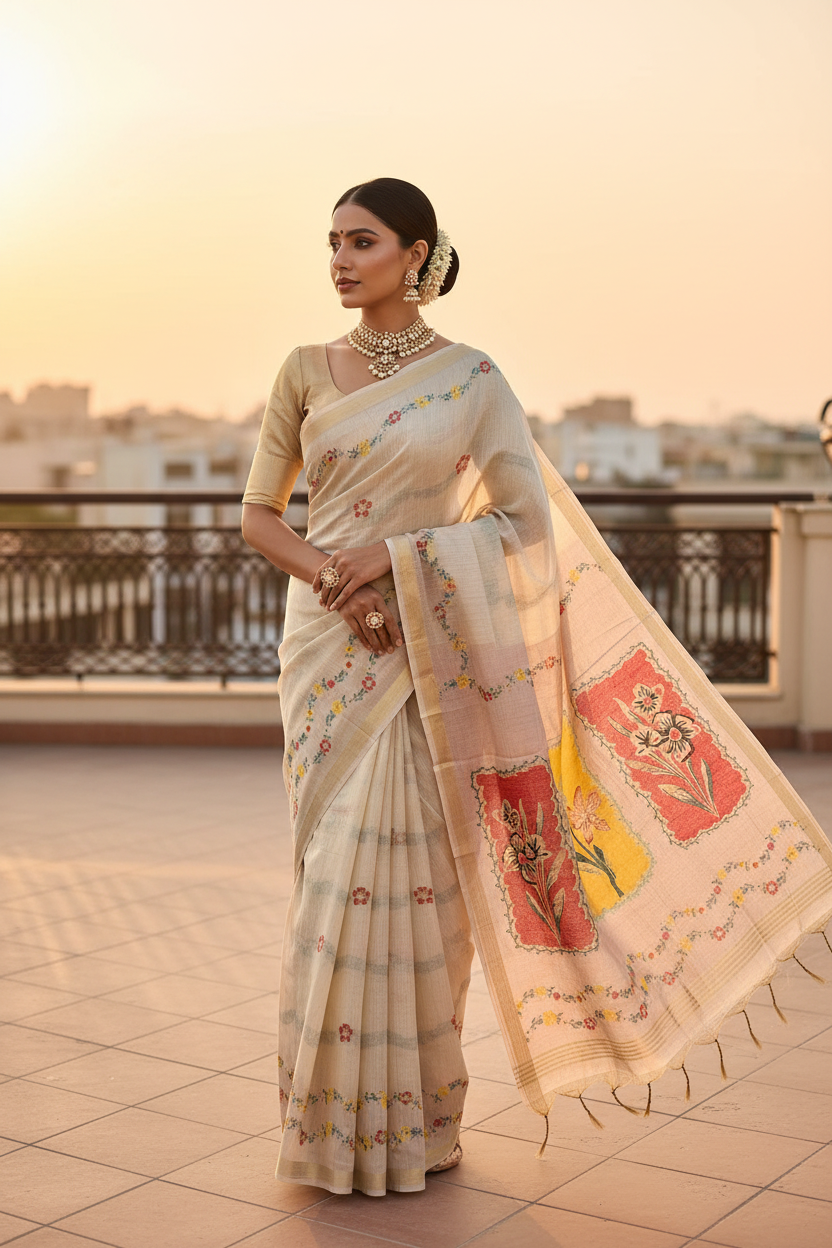 Batik Panel Saree Pose 5