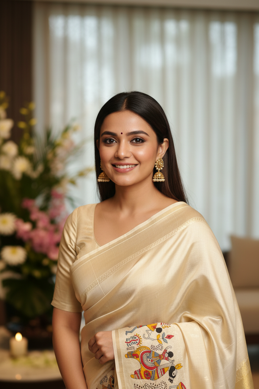 Close-up Portrait Spa Lounge - Warli Saree