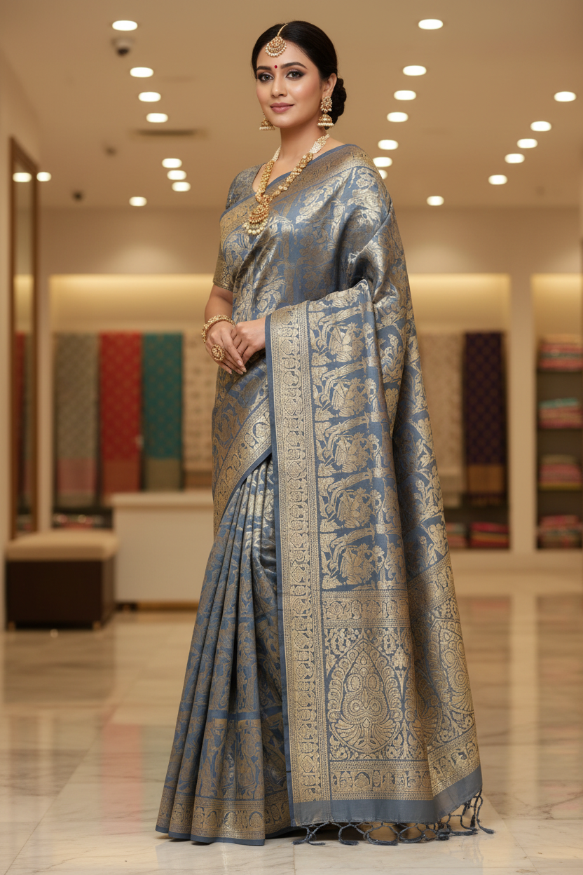 Baluchari Silk Saree - Three Quarter View