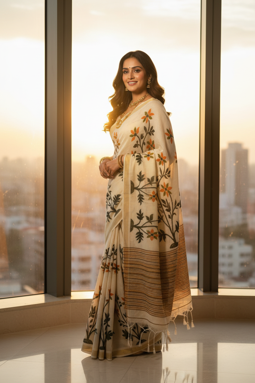 Kantha Tussar Saree - Penthouse Window