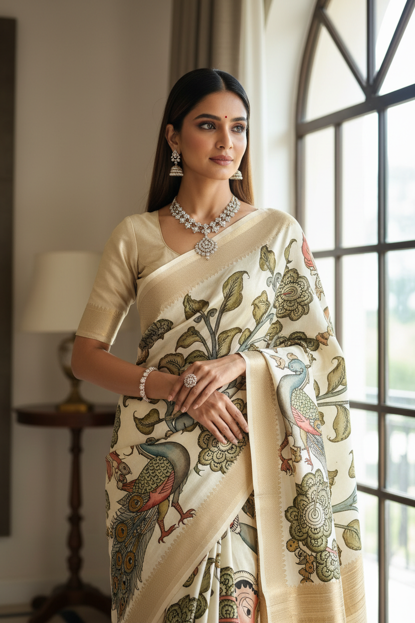 Kalamkari Saree Model Pose 4