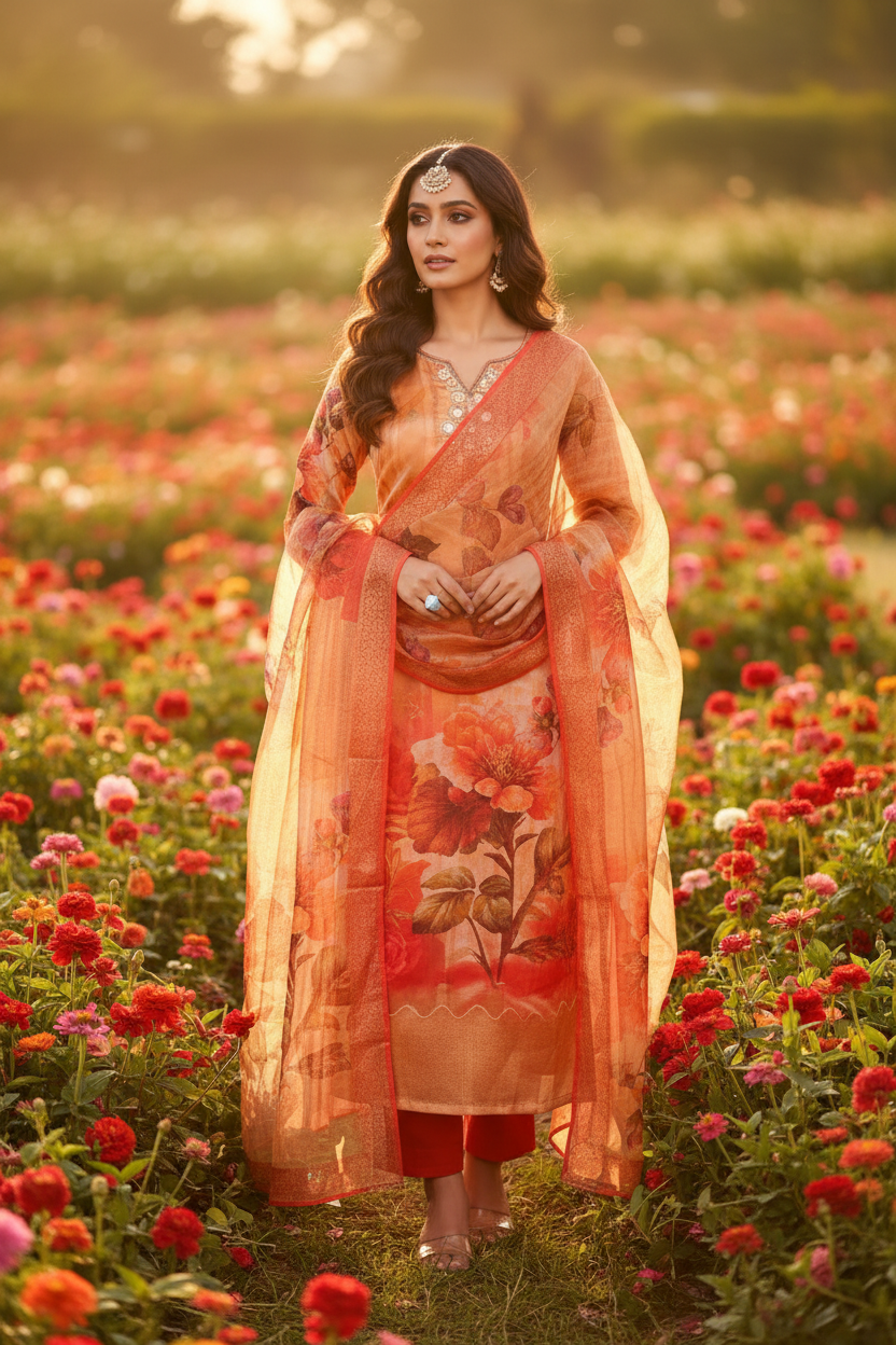 Flower garden golden hour campaign shot