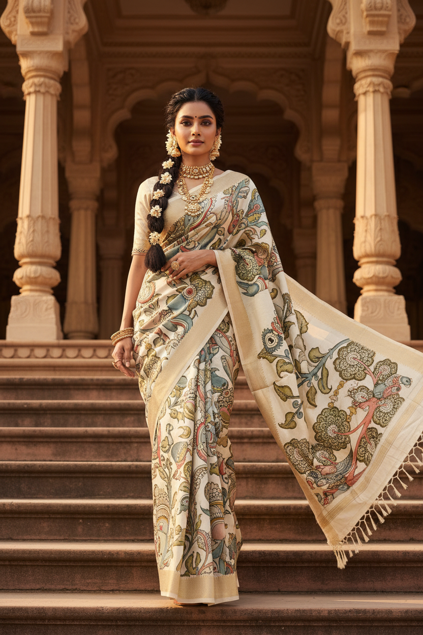 Kalamkari Saree Model Pose 3