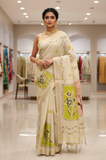 Ivory Floral Embroidery Saree Model