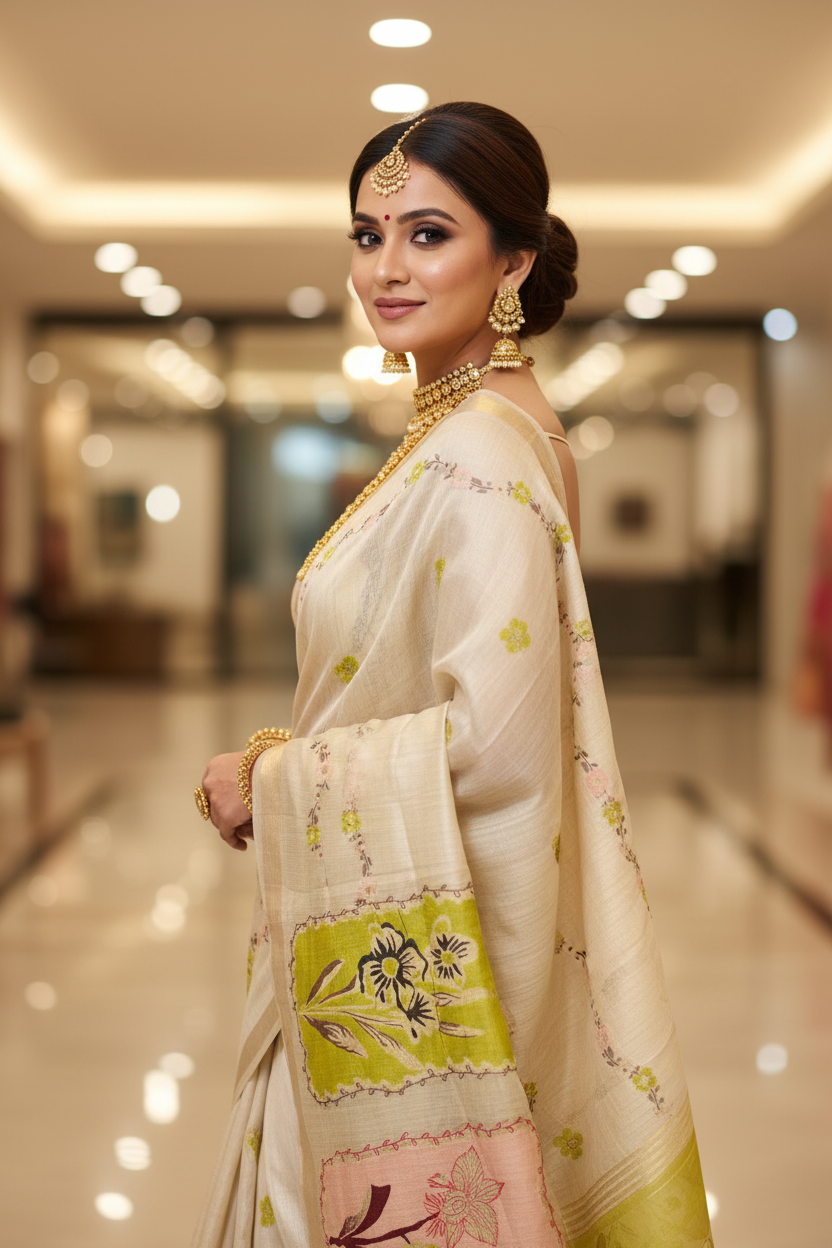 Ivory Saree Pose 2