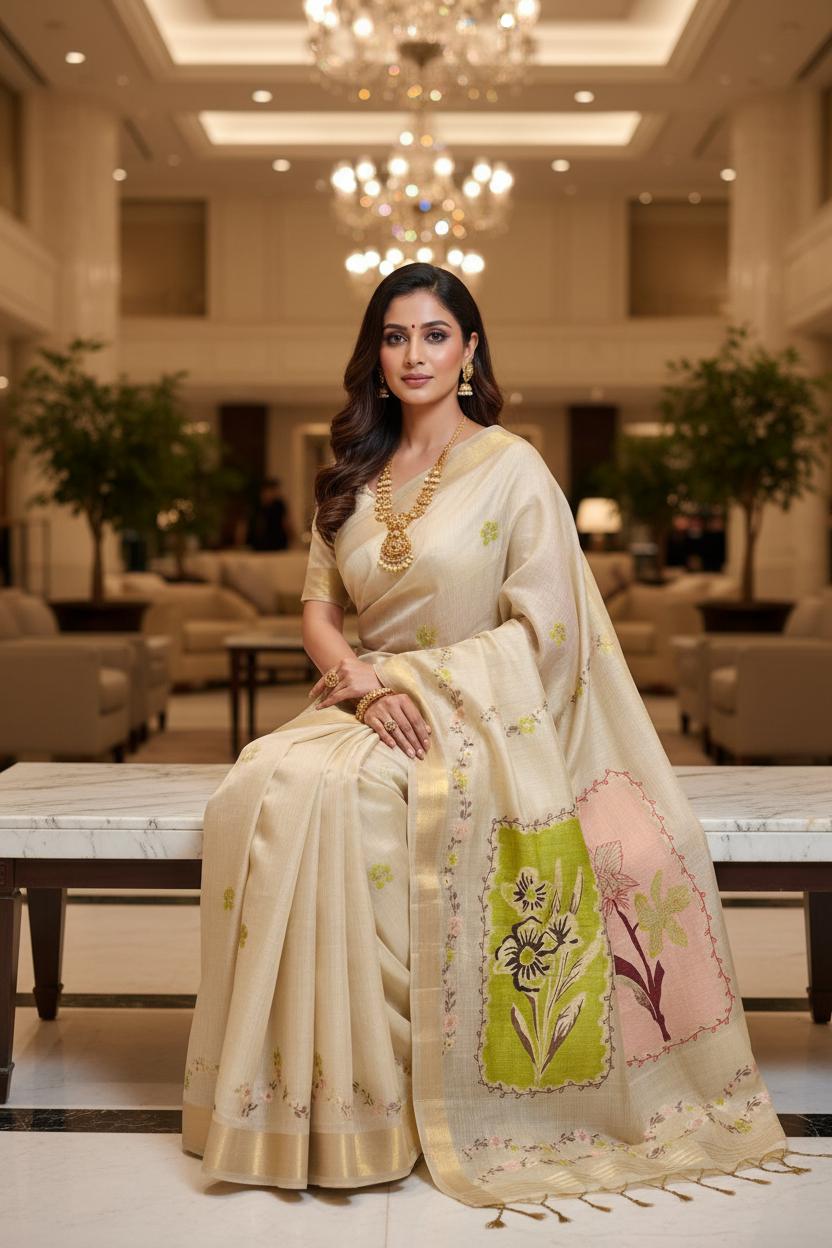 Ivory Saree Pose 3
