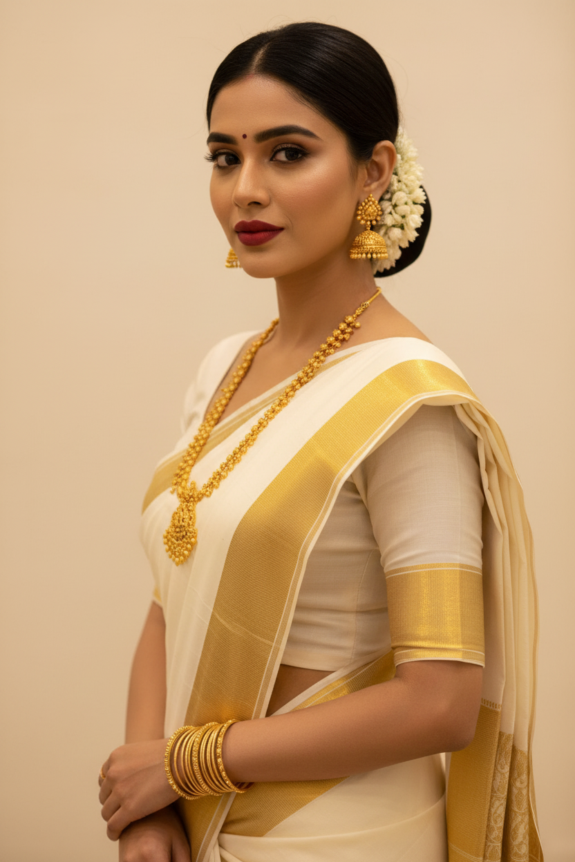 Kerala Silk Saree – Close Up Fashion Shot