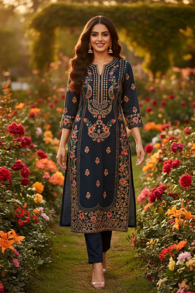 Navy Embroidered Pose 2