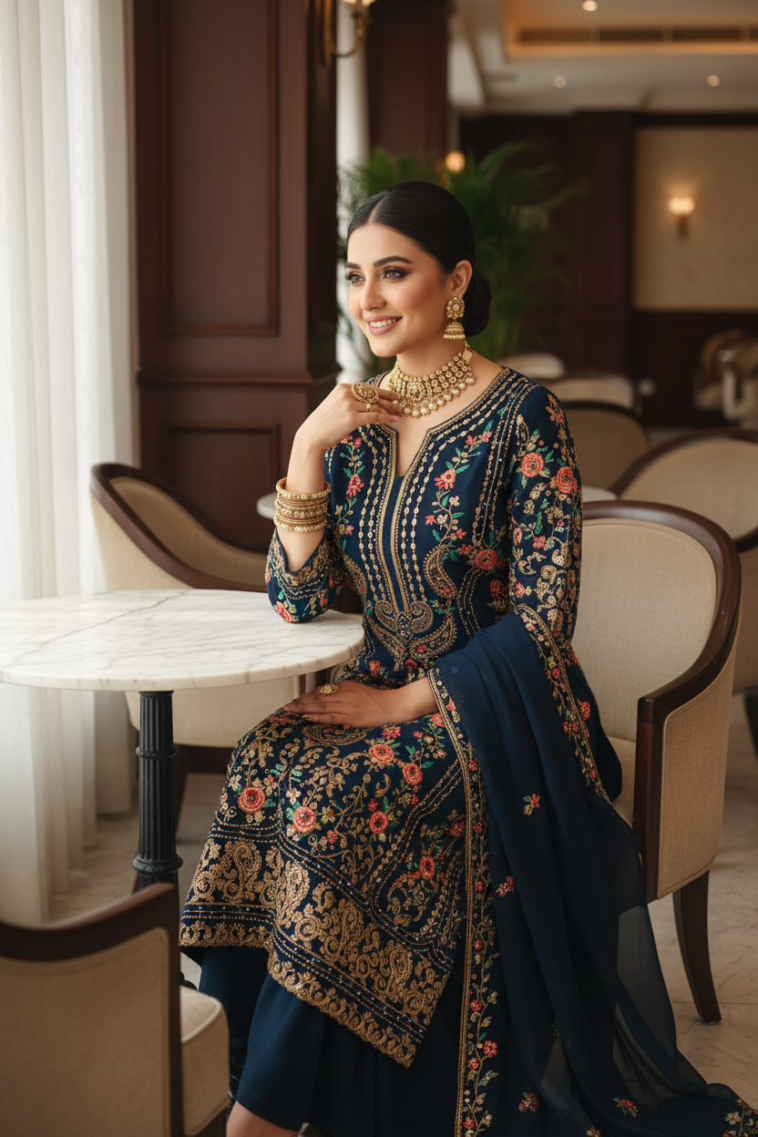 Navy Embroidered Pose 3