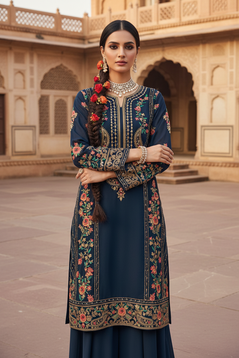 Navy Embroidered Pose 4