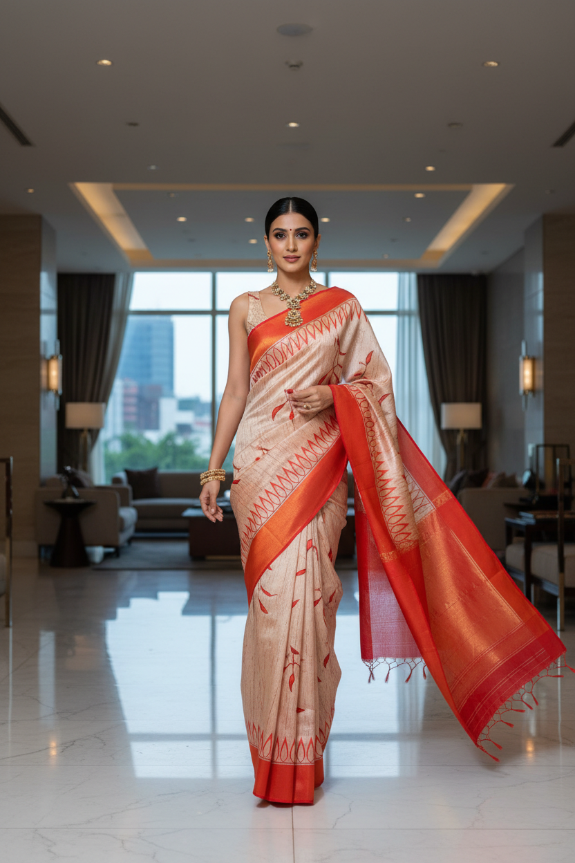 Red Border Saree Pose 2