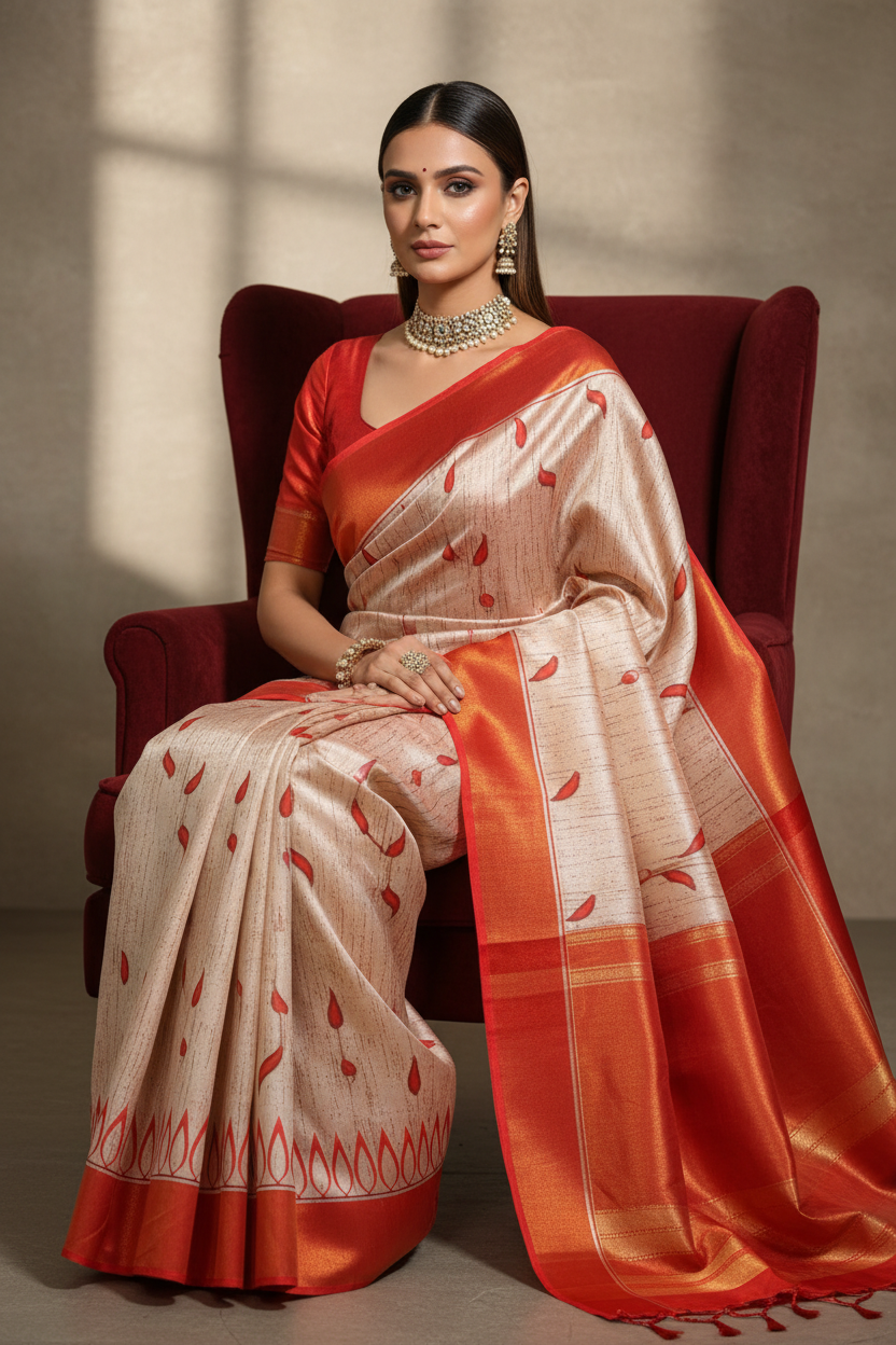 Red Border Saree Pose 3