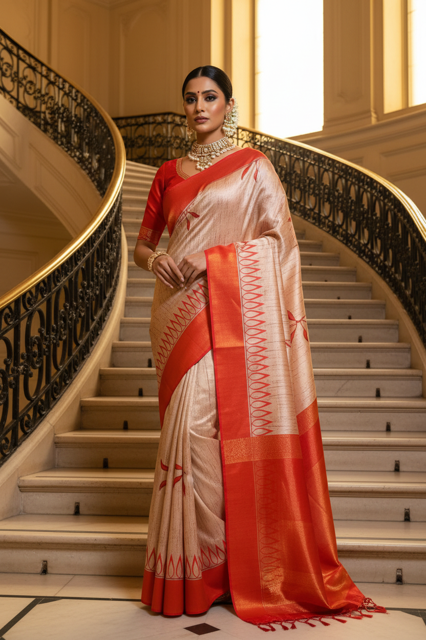 Red Border Saree Pose 4
