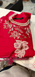 HLC Roman Glass Silk Embroidered Suit Set | Zardozi Floral Kurti with Printed Dupatta