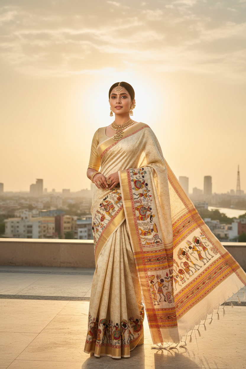 Rooftop Golden Hour - Warli Saree