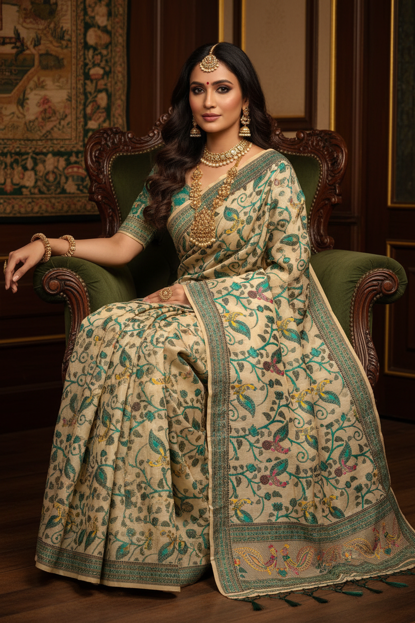 Teal Peacock Saree Pose 3