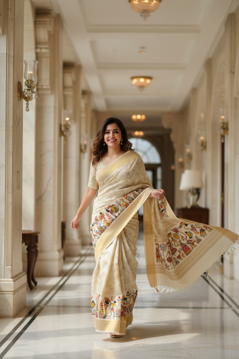 Walking Hotel Corridor - Warli Saree