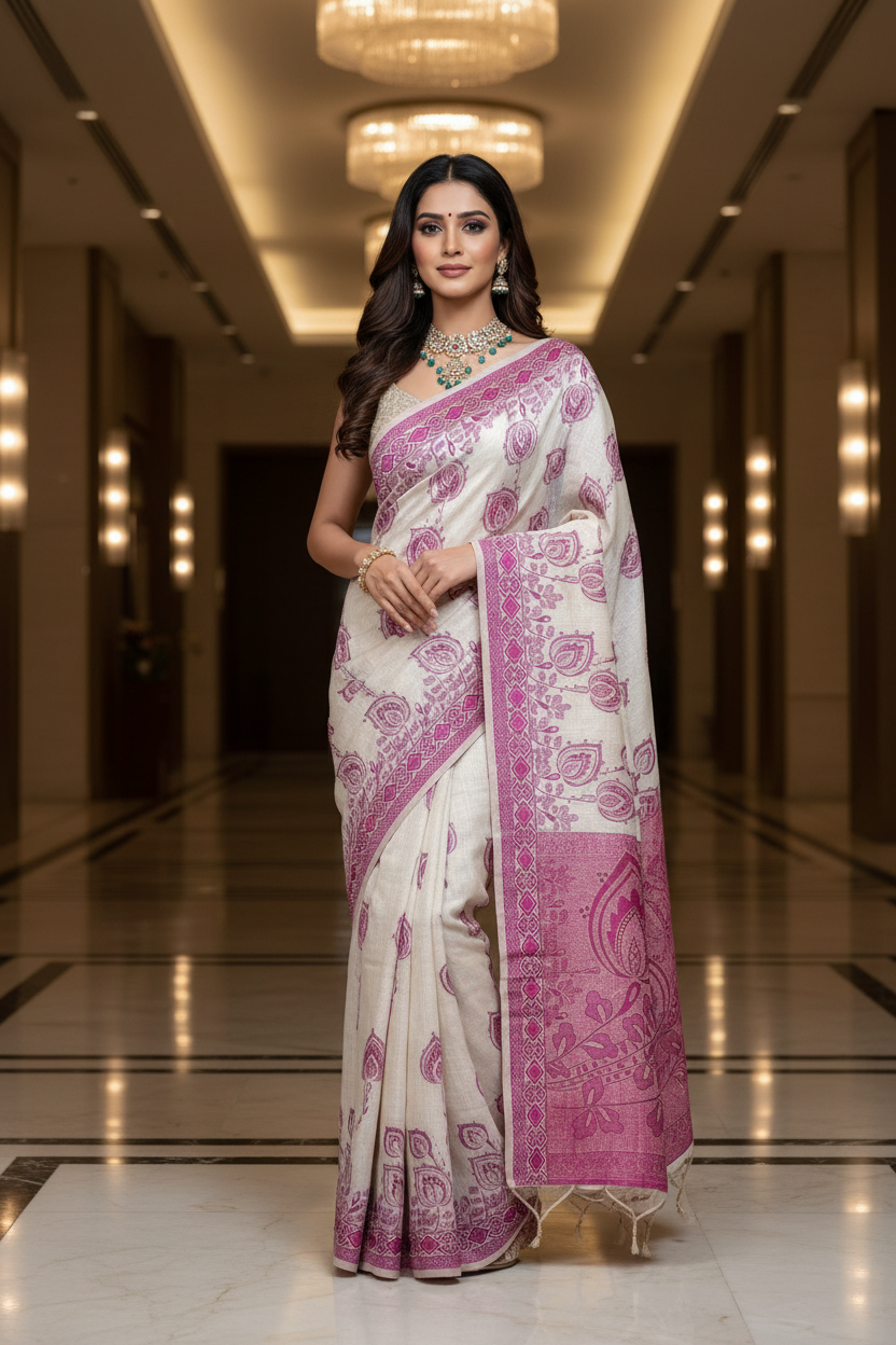 White Paisley Saree - Pose 3