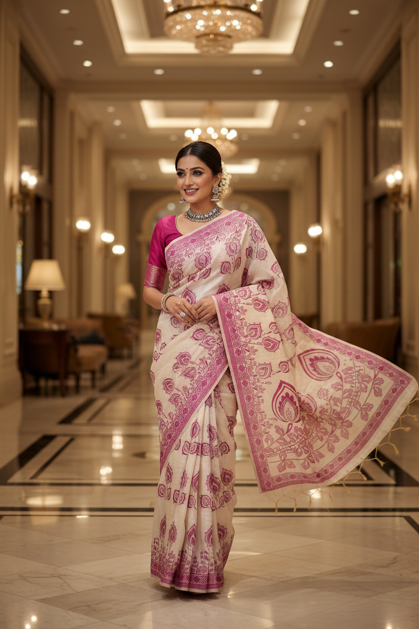 White Paisley Saree - Pose 4