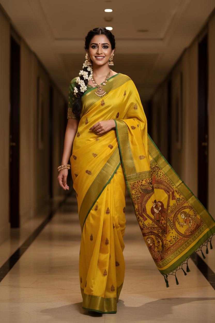 Yellow Kalamkari Pose 5