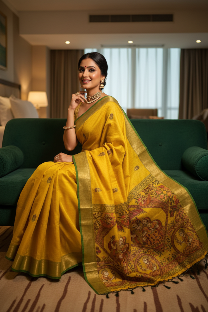 Yellow Kalamkari Pose 6
