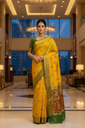 Yellow Kalamkari Saree - Pose 5